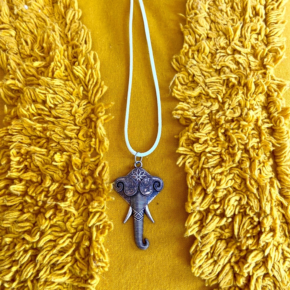 Hand Made Leather Rope “small Elephant” Necklace